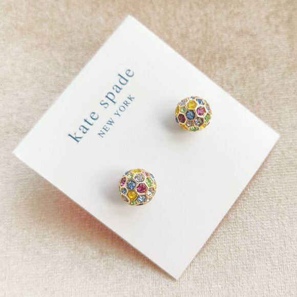 Kate Spade On The Ball Gold Multi Color Sphere Stud Earrings New - Picture 2 of 3
